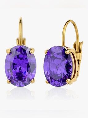 Gorgeous Neiman Marcus 18KT Gold Vermeil Oval Vibrant Purple Amethyst Earrings